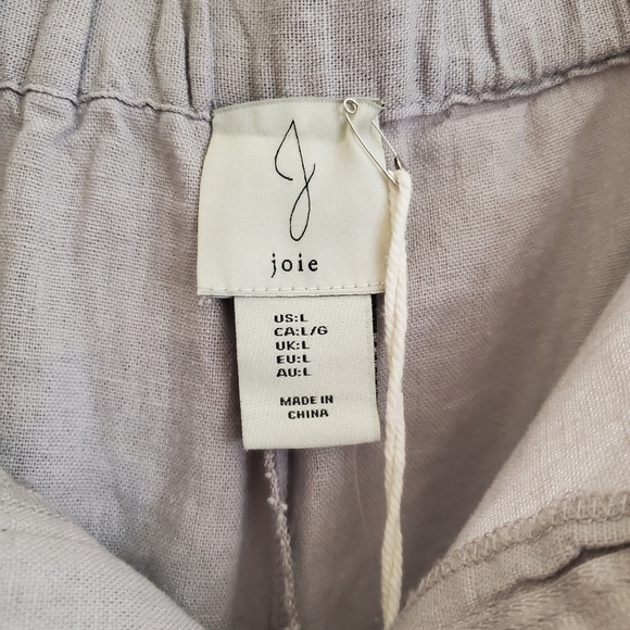 NWT Joie Linen Blend Gray Wide Leg Pants Size L Tie Elastic Waist Pockets - Picture 3 of 9